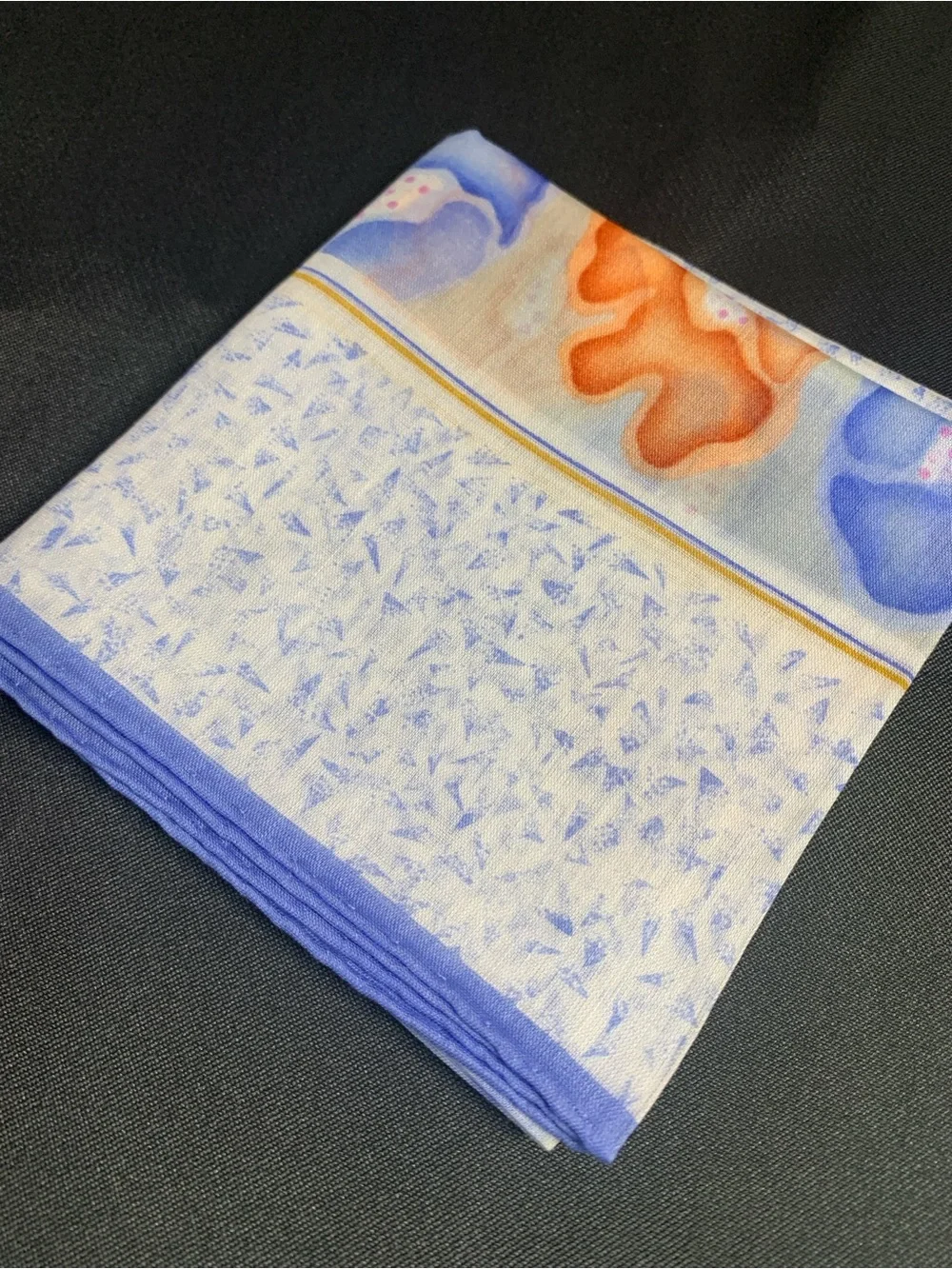 Dior Light Blue, White & Orange Scenic Motif Mini Scarf